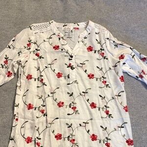 Floral Embroidered White Top